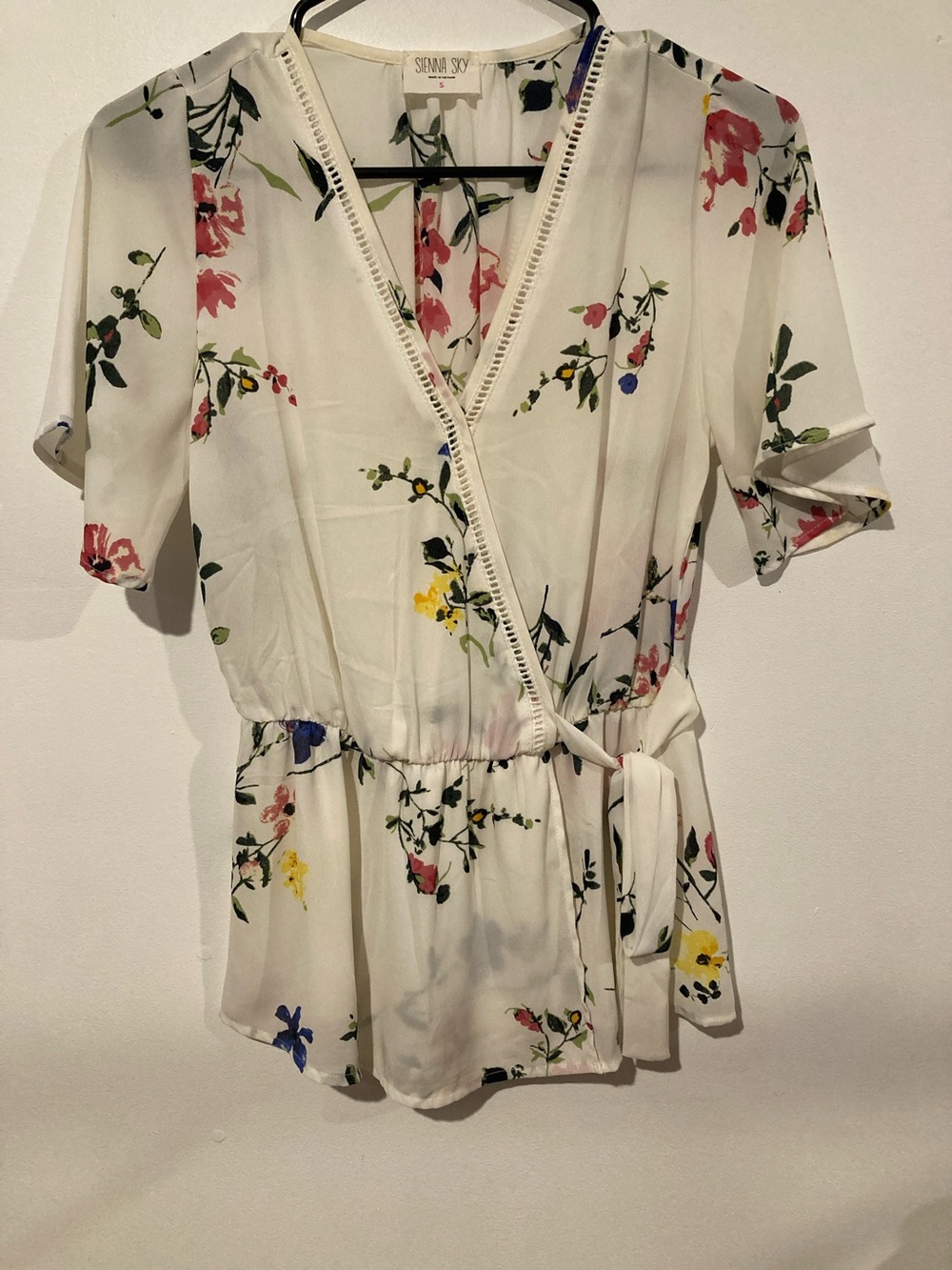 Sienna Sky White Floral Wrap Top with Tie Waist